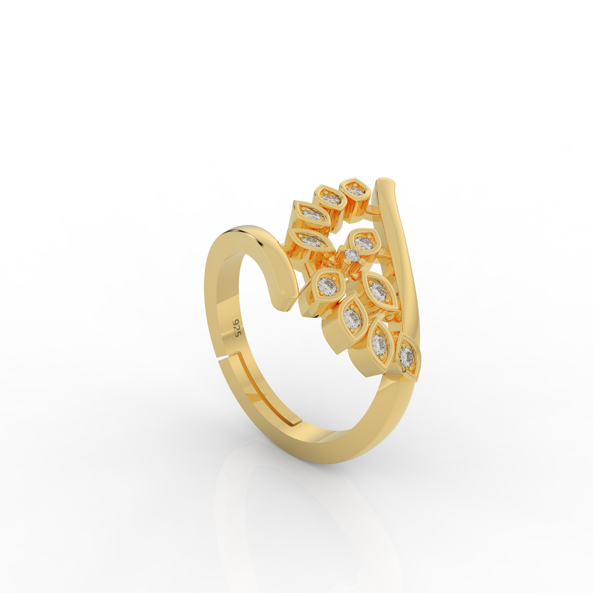 Art Deco Solitaire Split Shank Ring, Hallmarked 925 Sterling Silver Yellow Gold